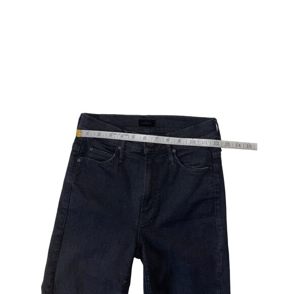 Mother High Waist Rascal Top Fray Whip Fringe Skinny Black Jeans Size 24 - Picture 10 of 14